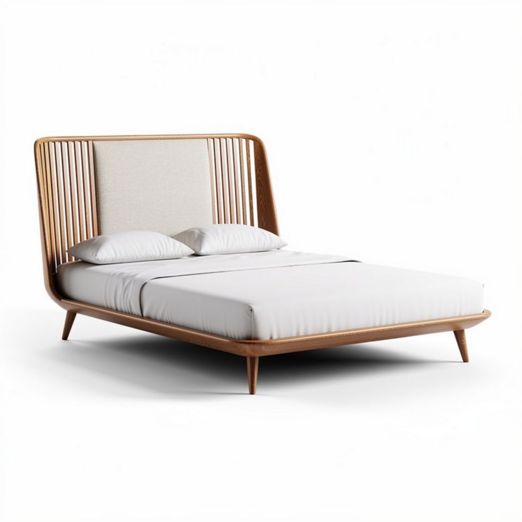 Letto matrimoniale in legno con testiera imbottita per camera da letto – 200 x 160 x 90 cm