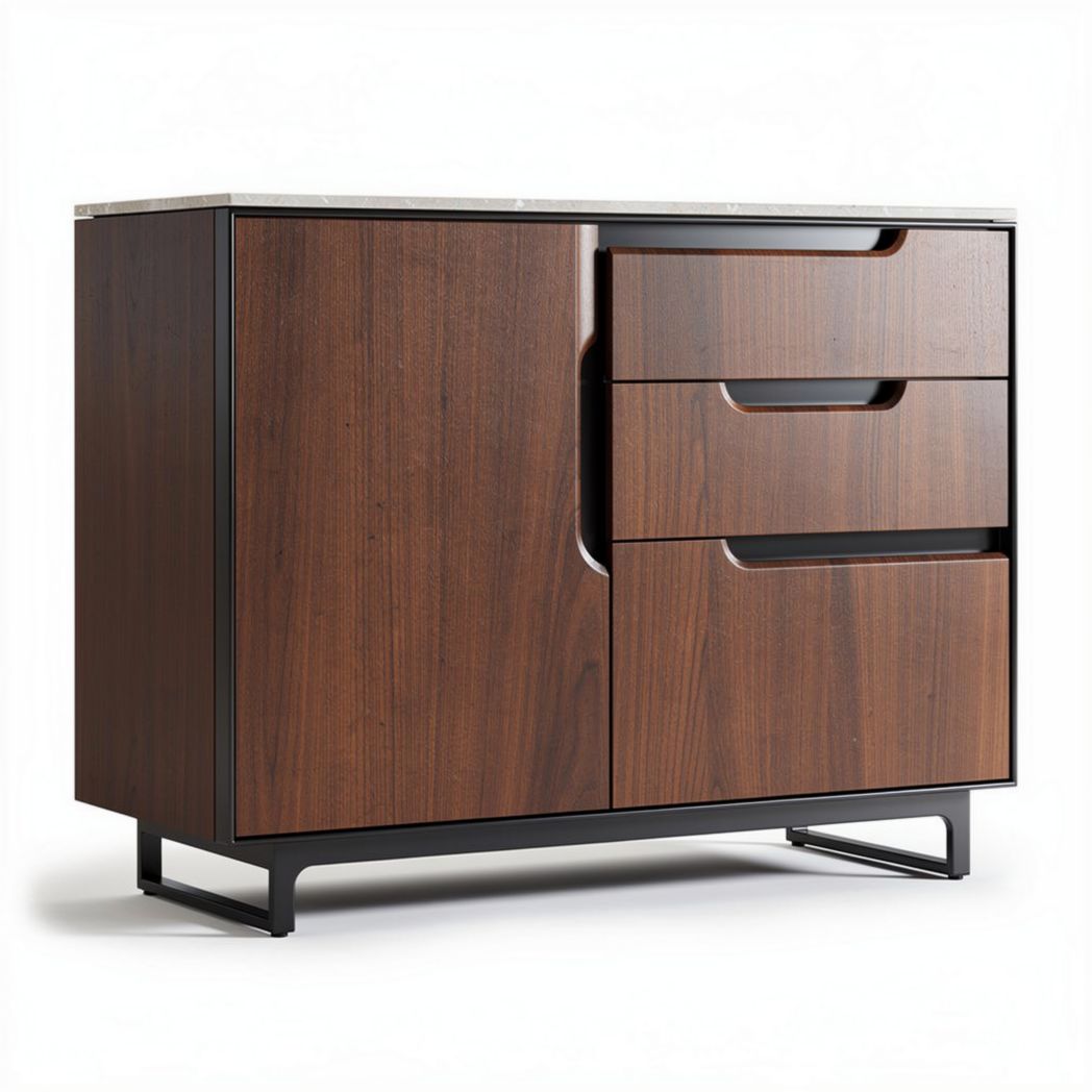 Mobile contenitore in legno con finitura marrone e maniglie in metallo – 120 x 60 x 80 cm