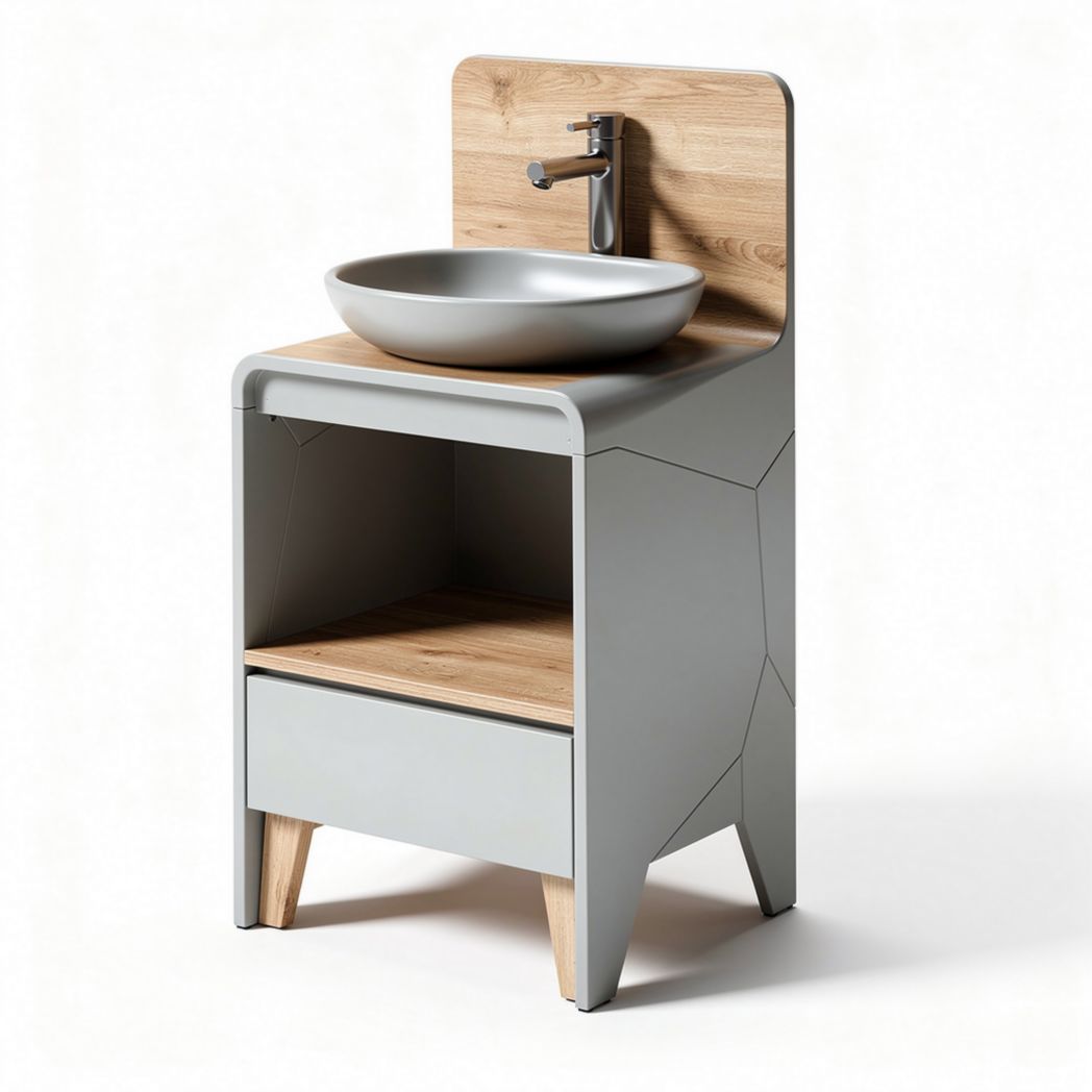 Mobile lavabo con ripiano in legno e struttura in metallo per bagno – 50 x 40 x 90 cm