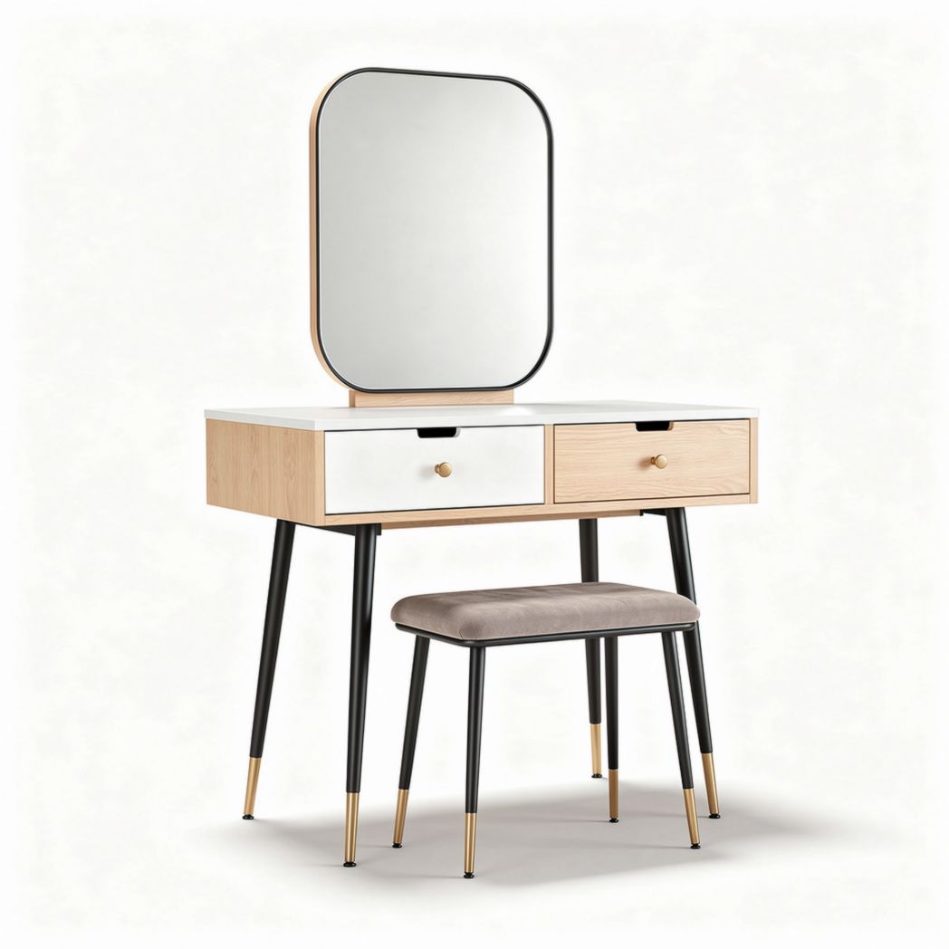 Toeletta con specchio e sgabello per camera da letto – Legno e metallo – 100 x 40 x 75 cm